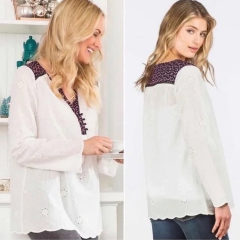 Matilda Jane Snow Globe White Eyelet Long Sleeve Tunic Top - Picture 1 of 8